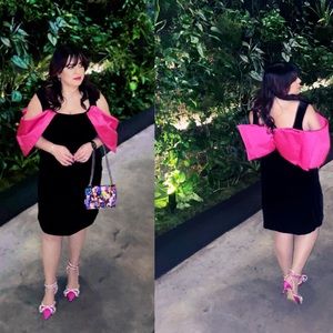 Valentines day look !! Asos Luxe Bardot MIDI Bow Dress in Velvet Size 16